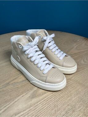 Mario Valentino Alisha Logo Mid Top Sneakers Cream Spell Out Size 39 Women’s 9